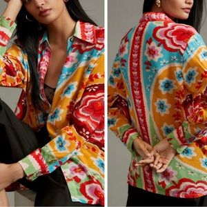 Farm Rio Printed Classic Buttondown Shirt, Size S